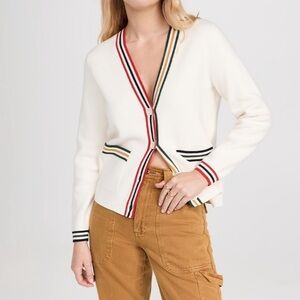 Alex Mill Roland Cashmere-Blend Cream Stripe Cardigan Sweater